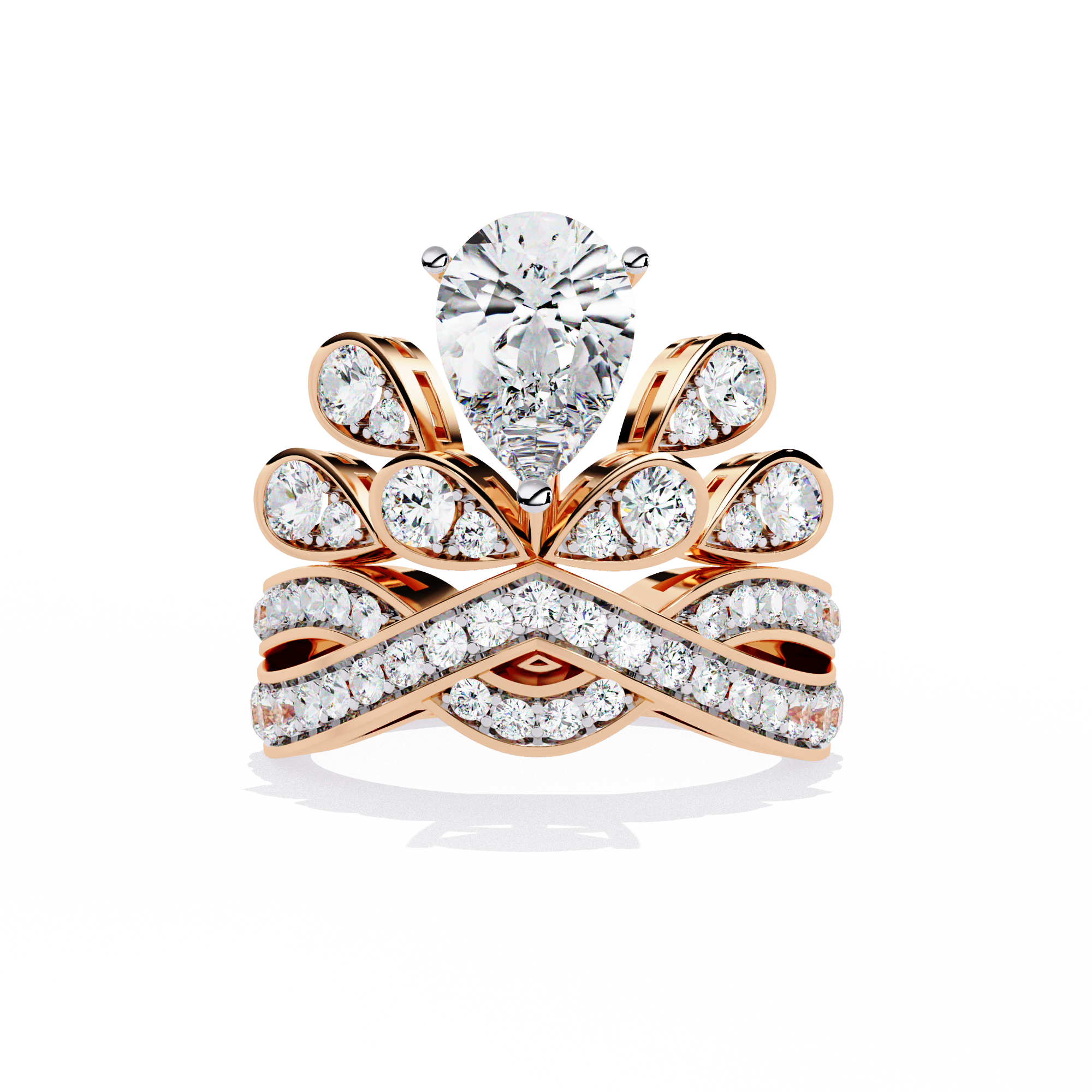 Solitairekart - 2.14 ct Regal Crown Leaf Lab Grown Diamond Ring 14K Yellow Gold